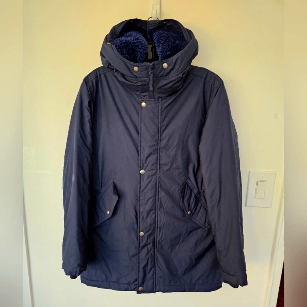 J.Crew Boys Winter Fishtail Parka Jacket size XL 12-14 Navy Blue Primaloft